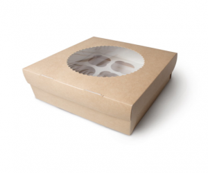 Коробка на 9 капкейков Крафт с окном 250х250х100